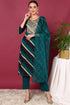 Plus Size Navy Blue Viscose Rayon Leheriya Printed Yoke Design Straight Suit Set